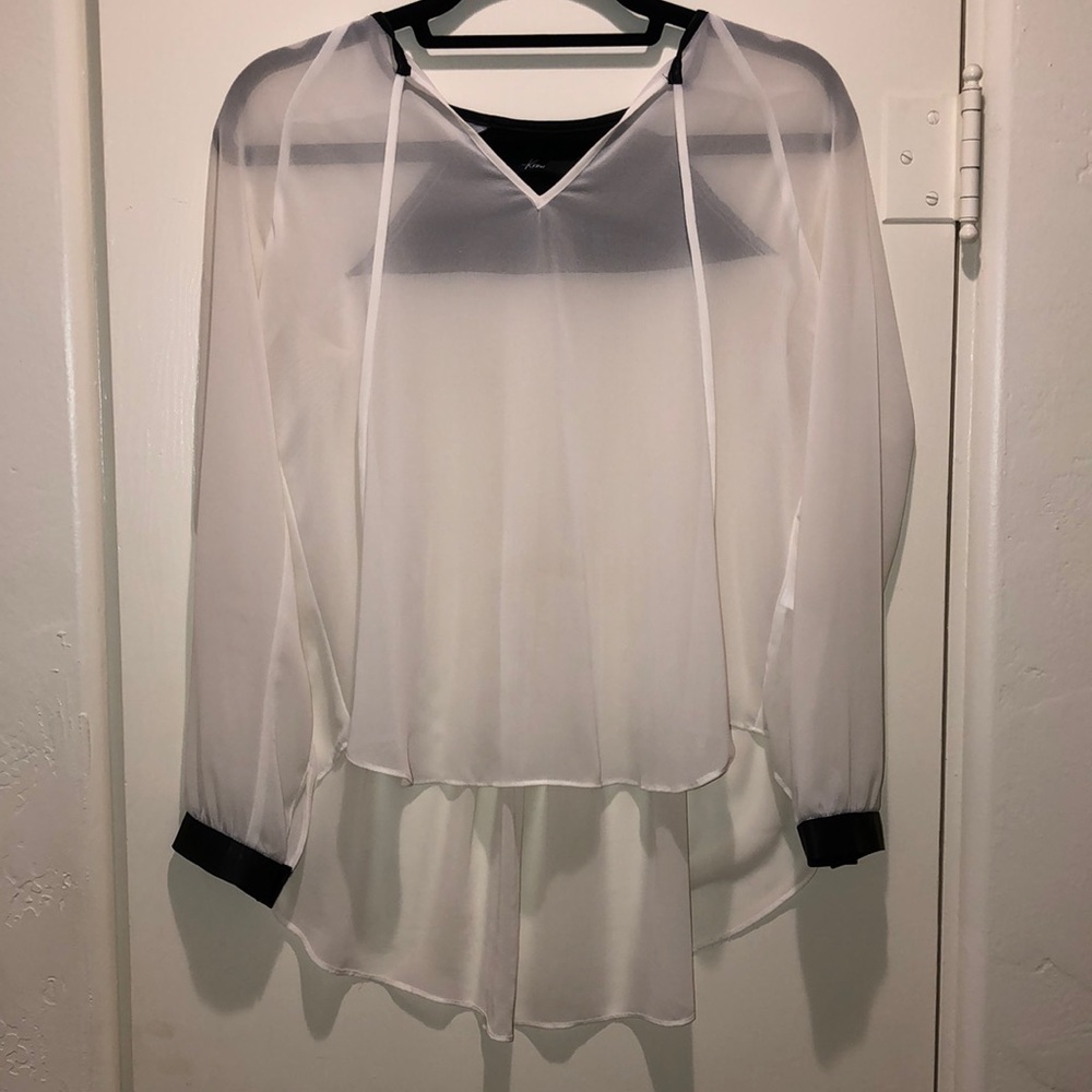 Kenneth Cole Sheer Cream Blouse with Black Trim